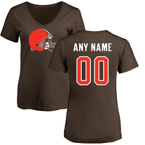Women Cleveland Browns NFL Pro Line Brown Any Name and Number Logo Custom Slim Fit T-Shirt->nfl t-shirts->Sports Accessory